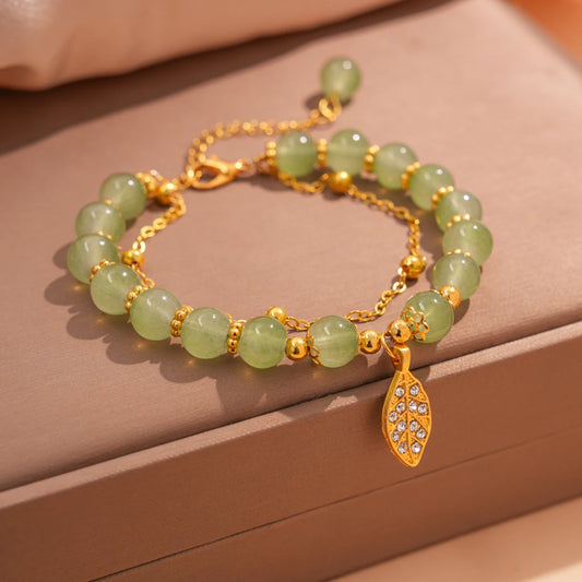 Green Jade Energy Bracelet – Gold Charm Lucky Bracelet