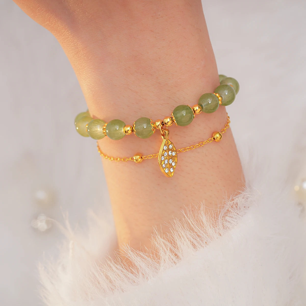 Green Jade Energy Bracelet – Gold Charm Lucky Bracelet